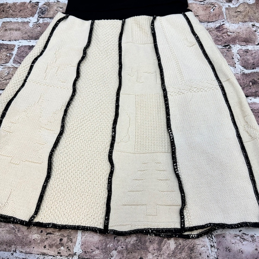 Green 3 Womens Sweater Patchwork Mini Skirt Small Black Waist Cream A Line - Picture 12 of 12